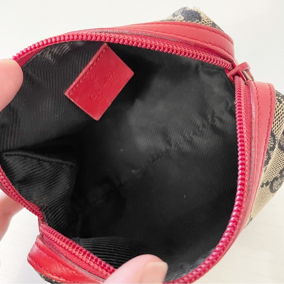 ❤️SOLD❤️Gucci navy blue monogram canvas red leather small cosmetic zip pouch - Picture 9 of 12